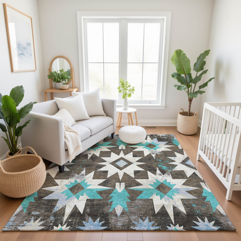 Premium Machine Washable Jakiyra AMF1893 Aztec Rug, Rectangle 2'6" x 3'10"
