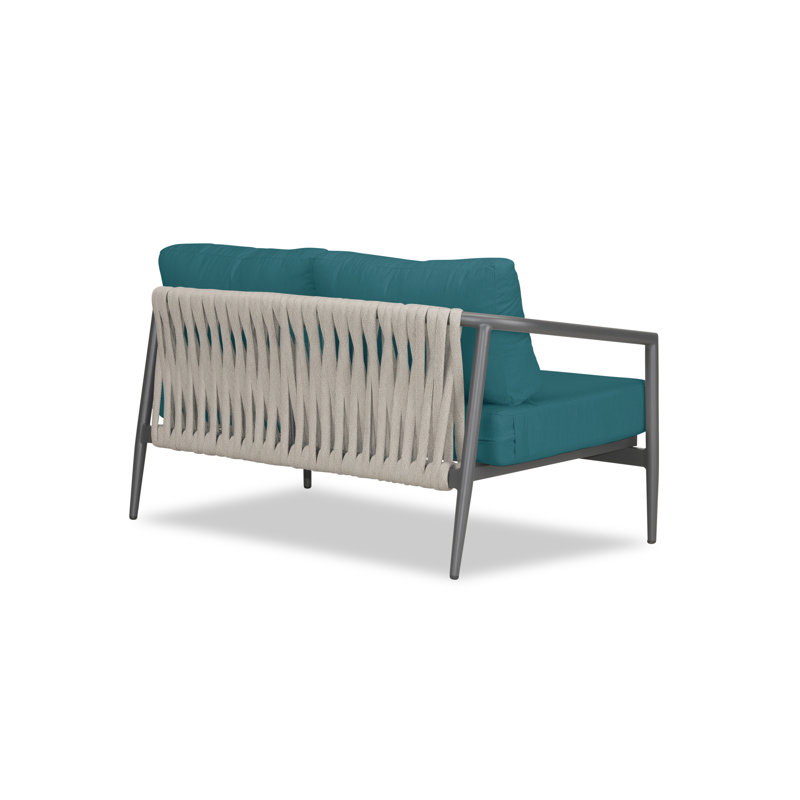 Delaine 56.5'' Wide Straight Powder Coated Aluminum Loveseat with Cushions, Canvas Henna Sunbrella® Canvas, Slate