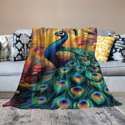 Jeté en flanelle de paon dessiné à la main BCIIG, douillettes douces, douces et colorées pour animaux, pour canapé, lit, voyage, extérieur et amp; Home Decor, couverture chaude et moelleuse pour les filles de 80 po x 60 po