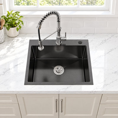 Évier de cuisine en acier inoxydable à cuve simple 23 po x 19 po, évier moderne fait à la main avec crépine et accessoires