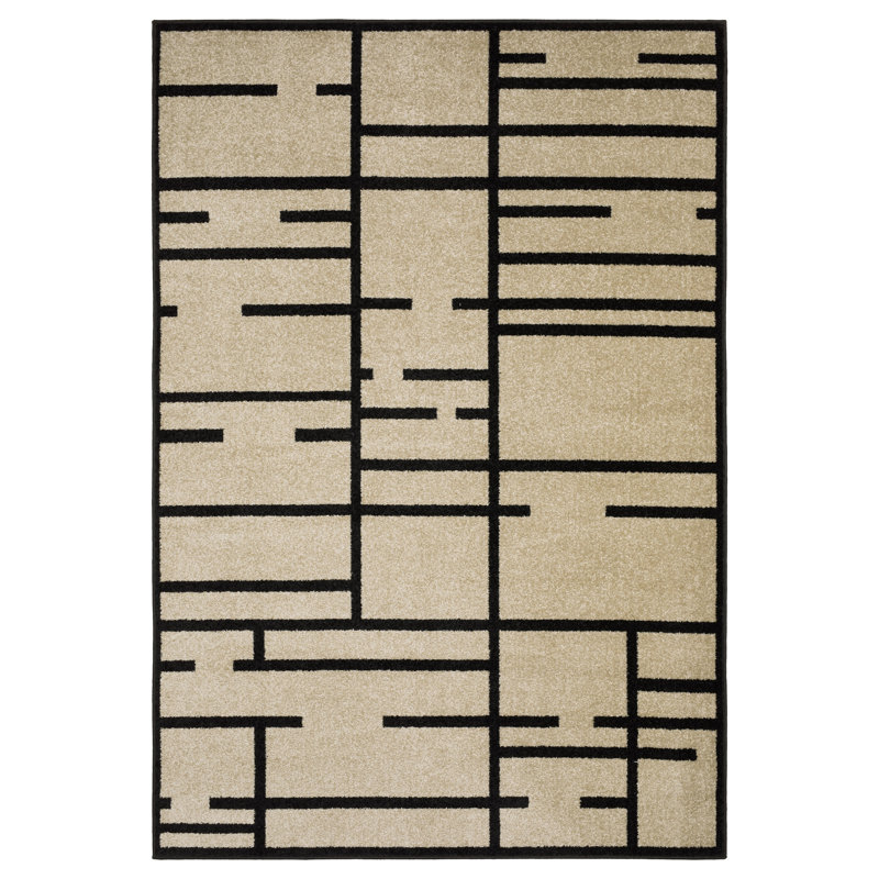 Tapis beige / noir Hennings, Tapis de couloir de 2 pi x 7 pi