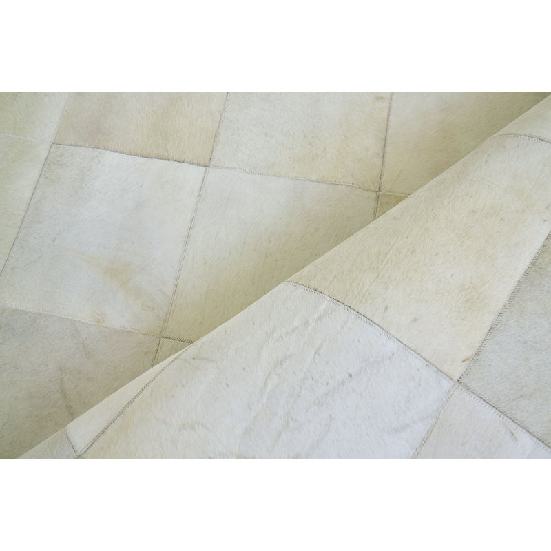 Natural Hide Geometric Handmade Cowhide Beige/Gray/Dark Gray Area Rug, Rectangle 8' x 10'