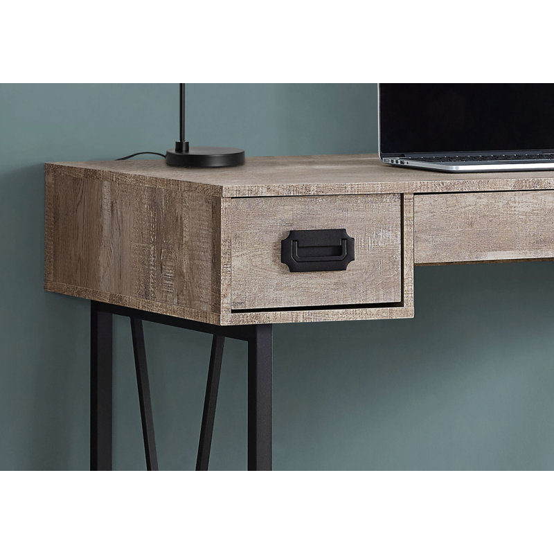 Bureau d'ordinateur, bureau personnel, ordinateur portable, tiroirs de rangement, travail, métal noir, transitionnel, Taupe