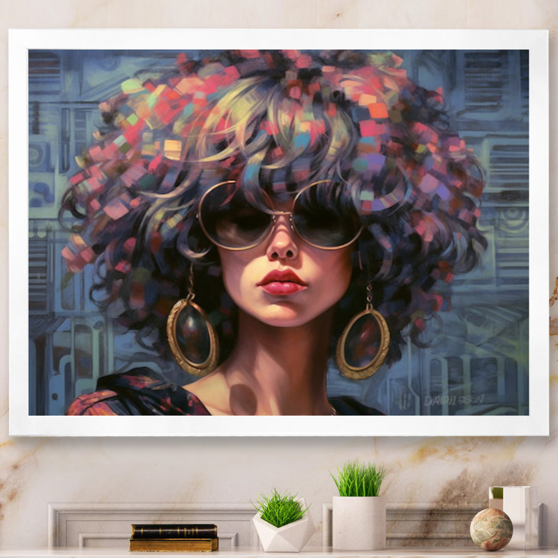 «Retro Cool Discopunk Queen I» sur toile, H 30 po x l 40 po x P 1,5 po, Cadre simple blanc