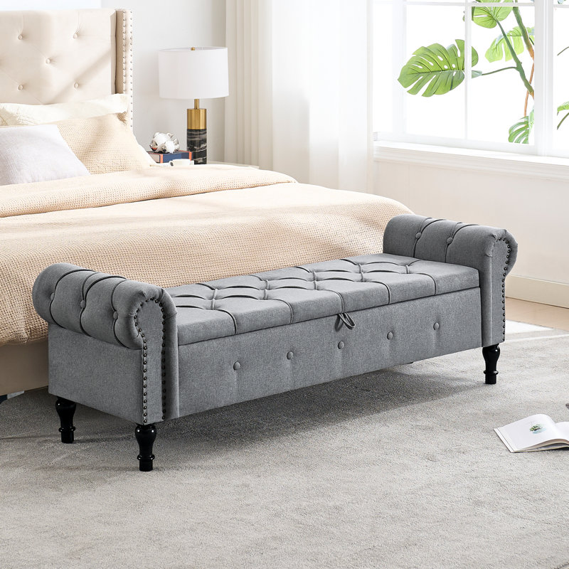 Banc de rangement rembourré 66,9 po, Gris