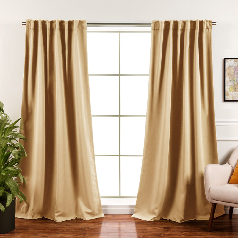 Bantam Solid Blackout Thermal Rod Pocket Curtain Panels, 52" W x 108" L, Sunlight