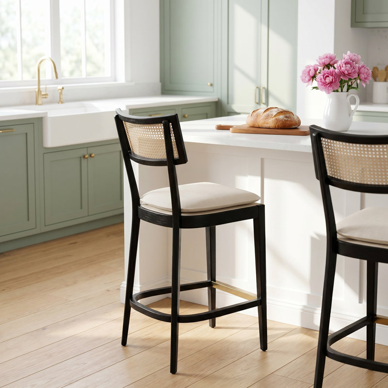 Tabouret de bar et de comptoir Britt, Crème, Tabouret de comptoir (siège d'une hauteur de 26 p, Noir