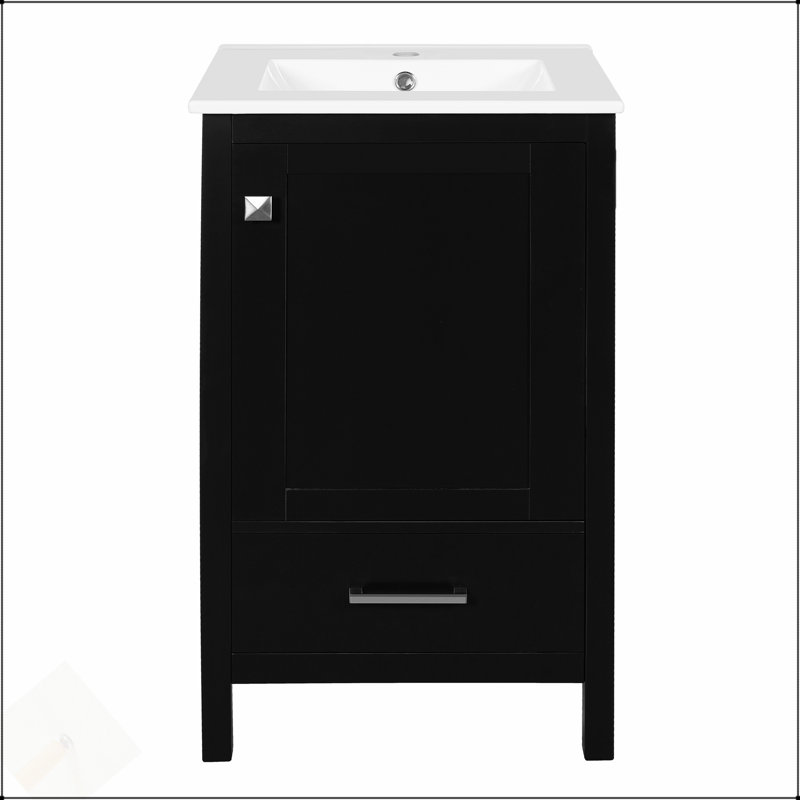 Meuble-lavabo moderne de 20 pouces avec lavabo en céramique, tiroir et porte à fermeture en douceur, organisateur de porte double couche, tiroir de séparation, patins réglables - conception de rangement peu encombrante