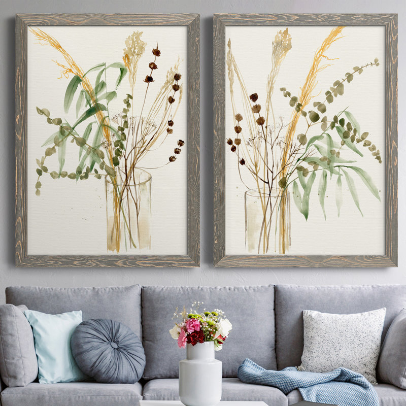 Composition In Vase I - Ensemble de 2 peintures sur toile encadrées, H 37,5 po x l 55 po x P 1,5 po, Gris