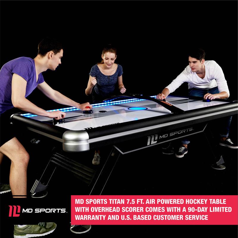 Table de hockey pneumatique à quatre joueurs Titan 7,5 pi avec tableau de pointage numérique et lumières