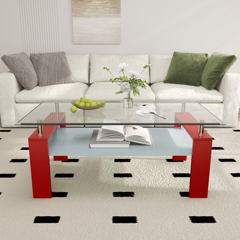 Perla Glass Top Single Coffee Table, Red