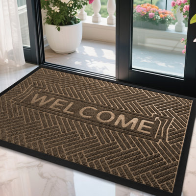 Front Door Mat Outside Entrance, Durable Outdoor Indoor Mat, Low Profile Heavy Duty Doormat, Non-Slip, Traps Dirt and Moisture, Easy Clean Patio Porch Entryway Mat