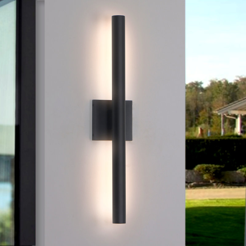 Huwai Outdoor Wall Sconce Aluminium Glass LED Dimmable Linear Wall Light, 24" H x 4.7" W x 3.5" D