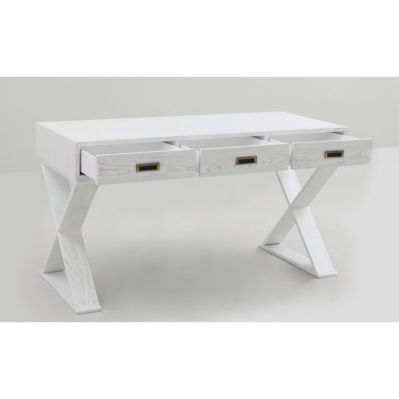 Bureau en bois massif Crowborough, Blanc classique