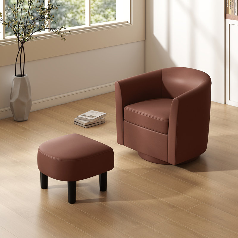 Fauteuil d'appoint pivotant avec repose-pieds, fauteuil club moderne en tonneau, canapé simple pivotant avec repose-pieds