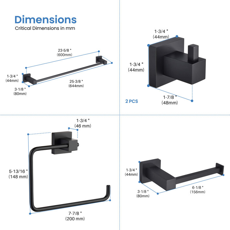 Cube 5 - Piece Bathroom Hardware Set, Matte Black