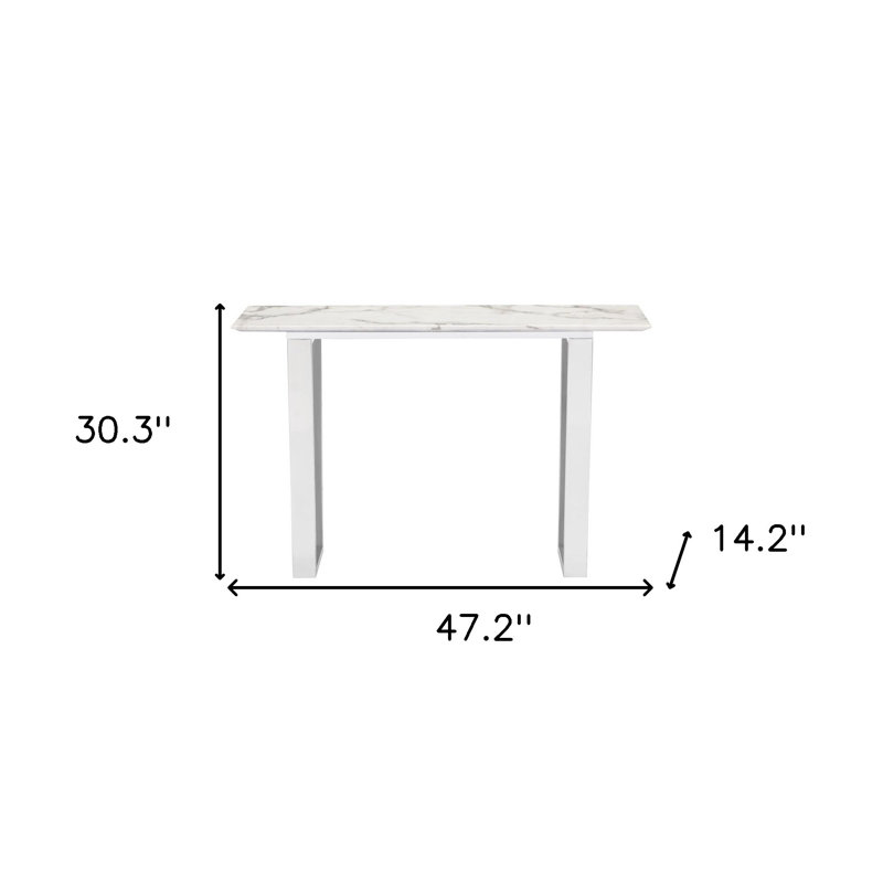 Console 47 po en faux marbre blanc et argent