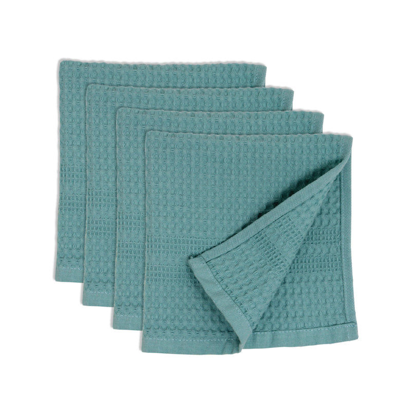 Waffle Washcloth Set of 4 – 100% Natural Cotton, Quick-Dry Exfoliating Wash Cloths, Adilyn, Seafoam