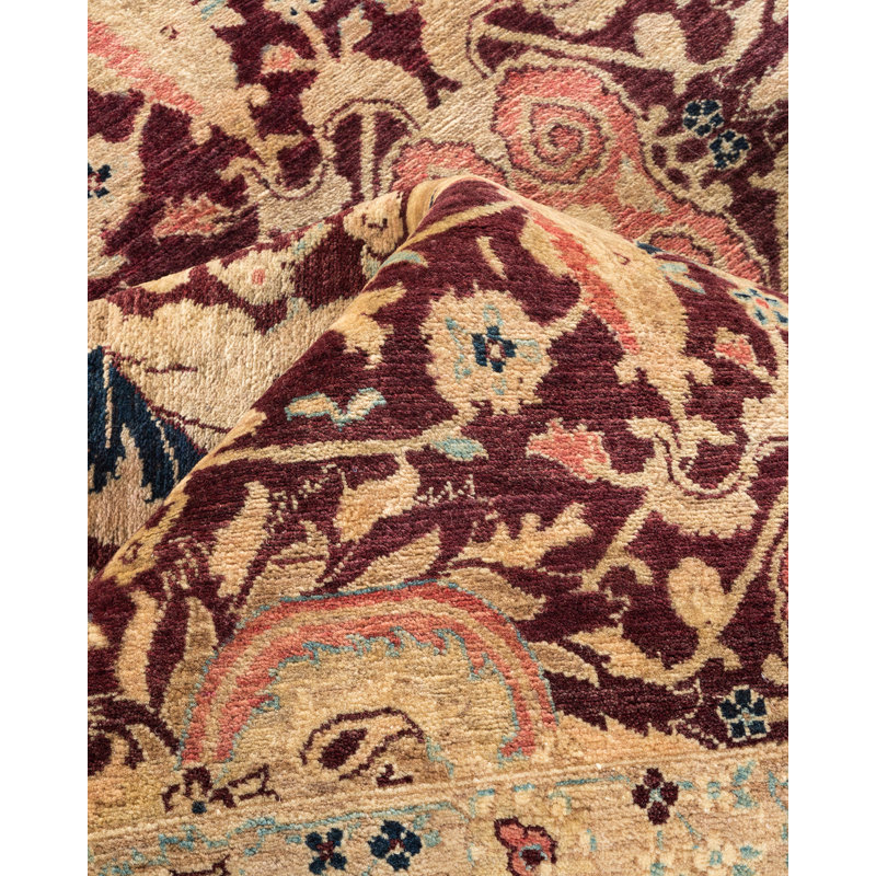 Tapis unique en laine noué à la main 8 pi 1 po x 10 pi 4 po nouvel âge Ohlone - rouge / beige / bleu