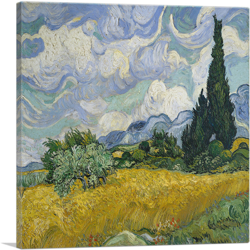 Un champ de blé avec des cyprès - 1889 par Vincent Van Gogh - peinture sur toile tendue, H 18 po x l 18 po x P 1,5 po