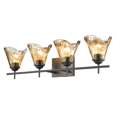Vintage Style Wall Lamp 4 Light Bathroom Vanity Light With Amber Glow Glass Shade