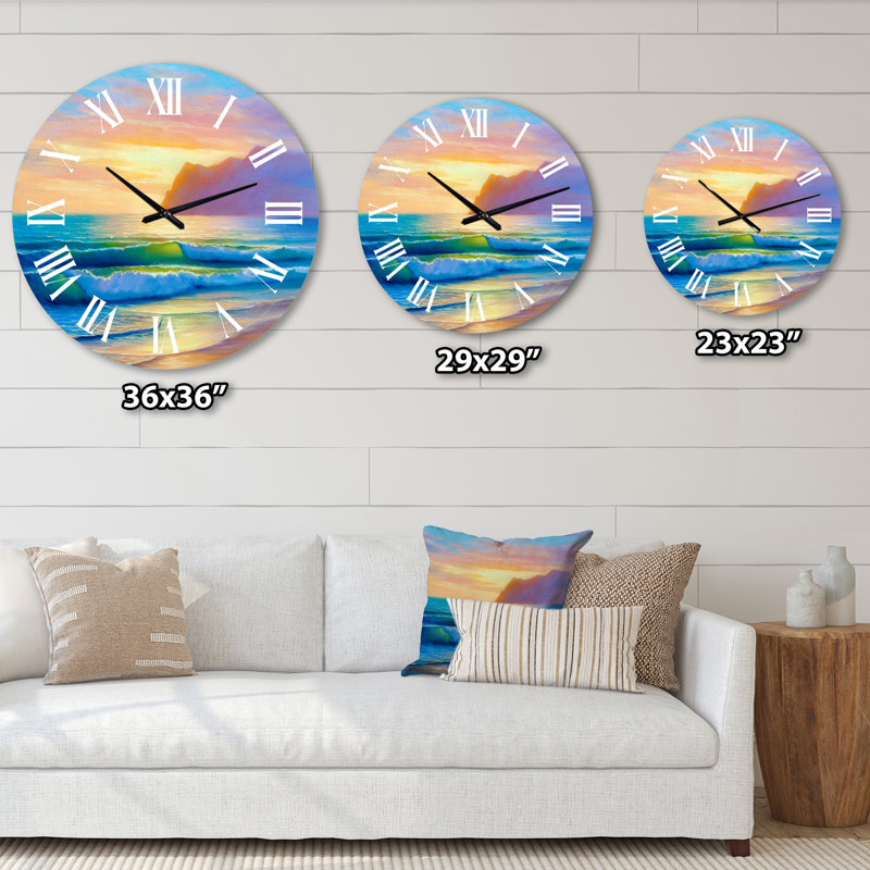 Horloge murale nautique et côtière Morning Sunlight On The Sea Waves IV, Grand