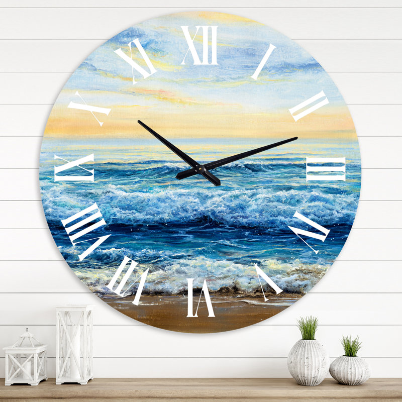 Ocean Waves At Dawn - horloge murale nautique et côtière, Grand