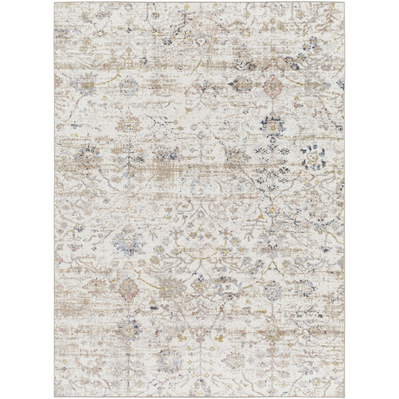 Benfield Beige Machine Washable Area Rug, Round 6'7"