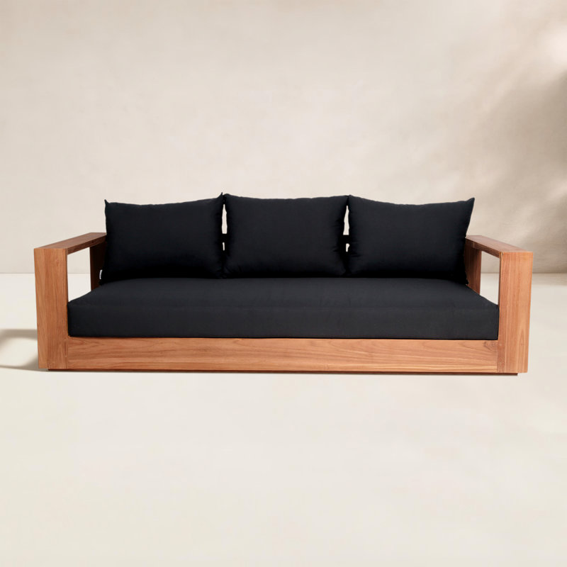 Tulum 87'' Wide Teak Patio Sofa with Cushions, Black
