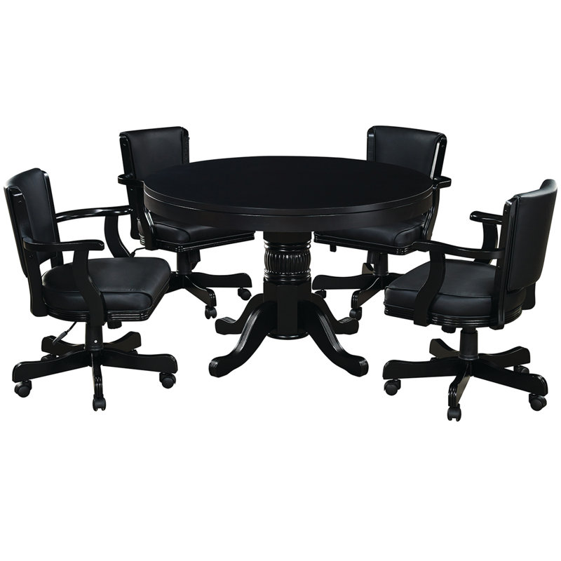 48'' Poker Table with Game Chair Set and Flip Table By RAM Game Room, Black