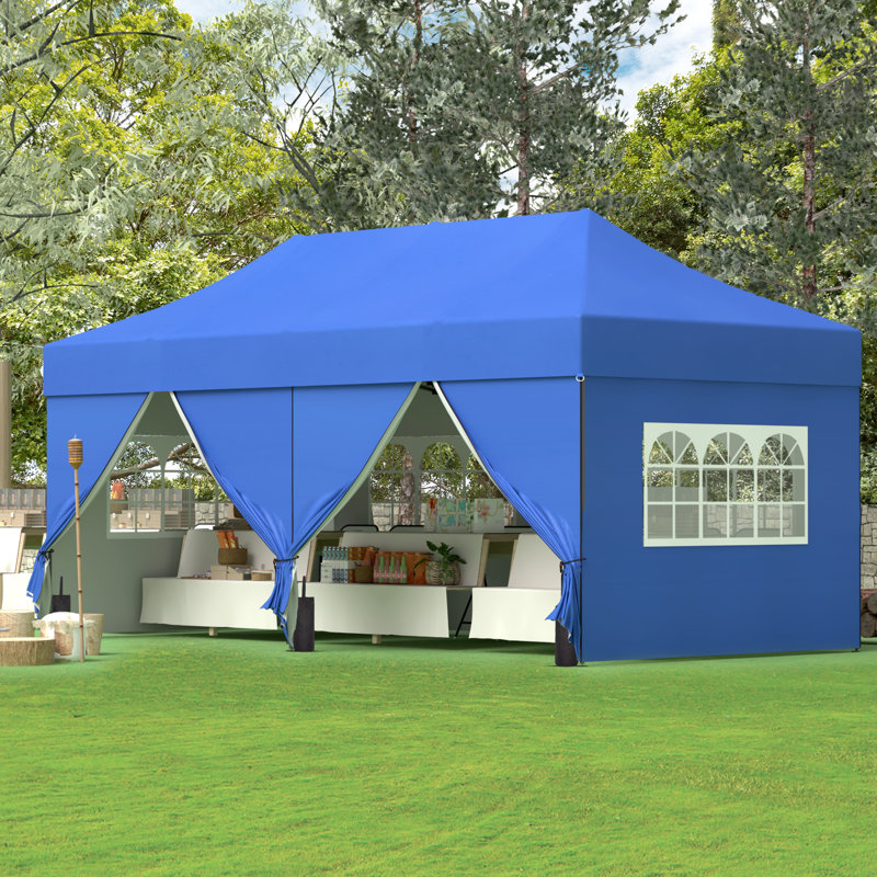 20 Ft. W X 10 Ft. D Steel Pop-Up Canopy With Weights, Blue