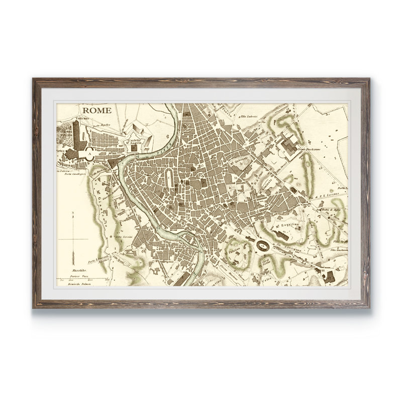 « custom sépia map of rome » par paul cezanne-cadre photo, impression sur papier, H 30 po x l 22 po x P 1 po, CONTRASTE MOKA