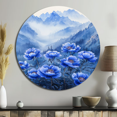 Abbrielle - pivoines, décoration murale traditionnelle en métal bleu