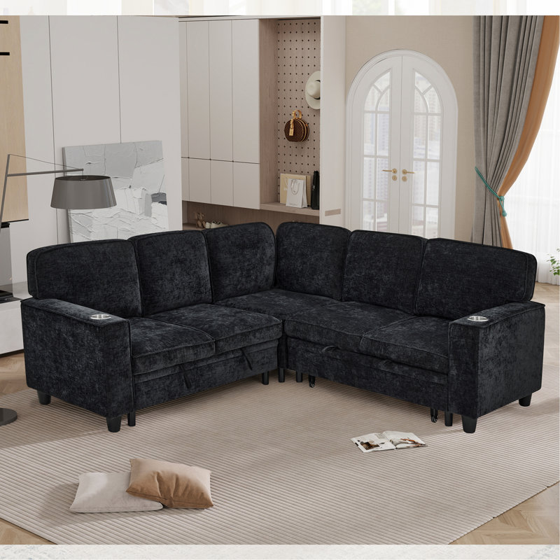 Canapé en L avec canapé-lit, canapé-lit avec siège de rangement, canapé modulaire à 5 places avec port USB, canapé modulaire pour salon, appartement, gris anthracite