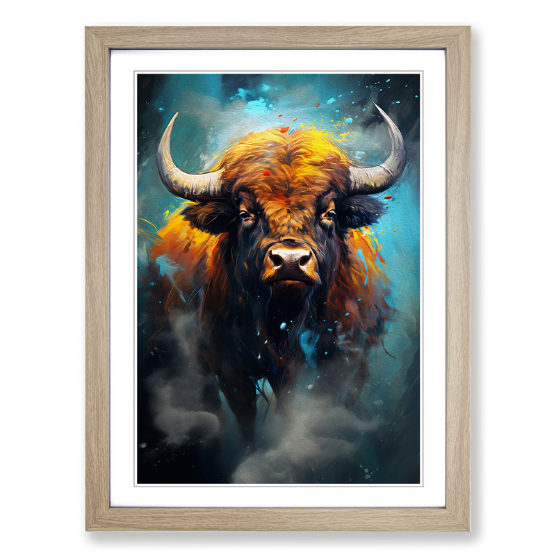 Buffalo Digital Art - Framed Print, 64cm H x 46cm W x 2cm D, Oak Framed
