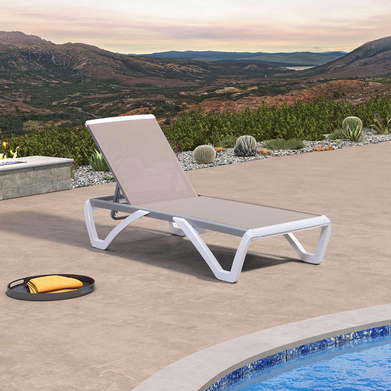 Chaise longue d'extérieur Chaibate, Blanc / beige
