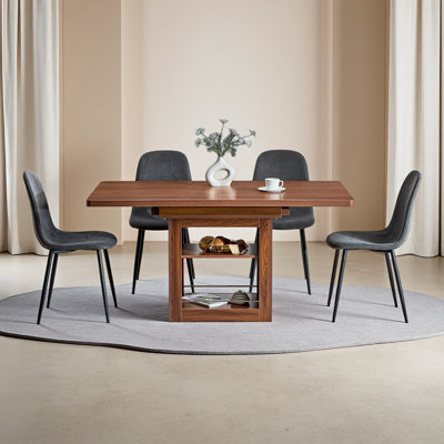Table de salle à manger extensible et ensemble de chaises, table en bois aggloméré escamotable de 59 à 71 pouces, jumelée à 4 chaises en lin et coton