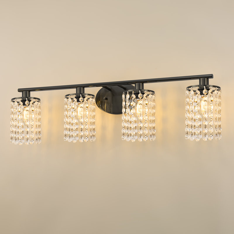 4-Light Crystal Curtain Vanity Light For Bathroom Bedroom, Matte Black