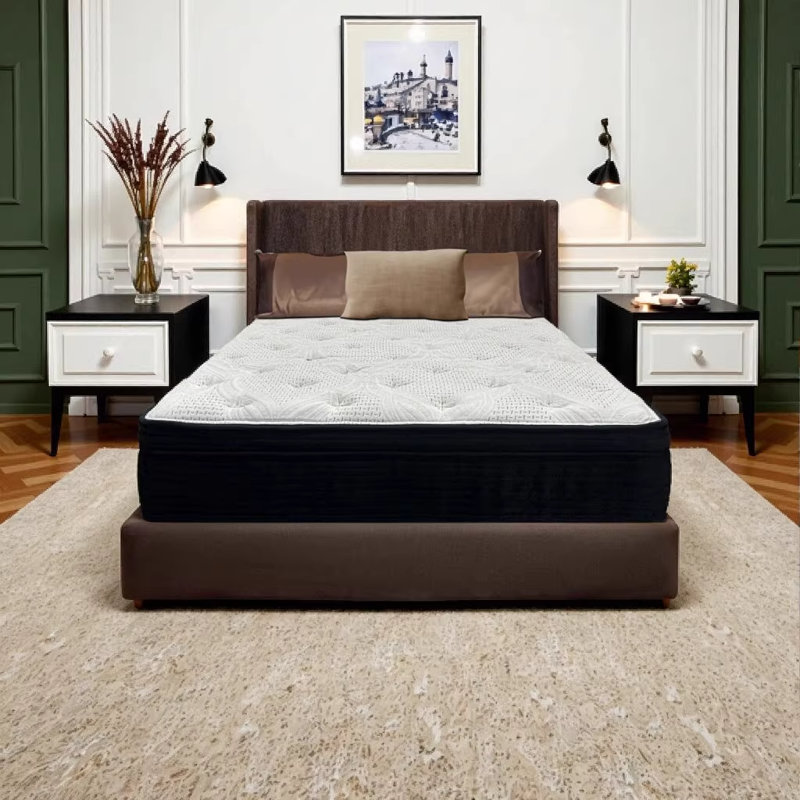 CS Hybrid 13 Inch Plush King Mattress with Phase Change Cooling Fabric & Pocketed Coils - White/Black, King