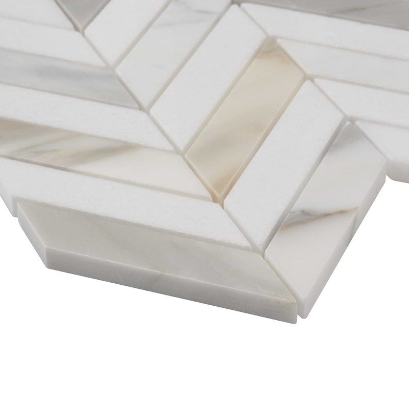 Talon 1x4 Chevron Polished Marble Mosaic Tile, Calacatta/Thassos
