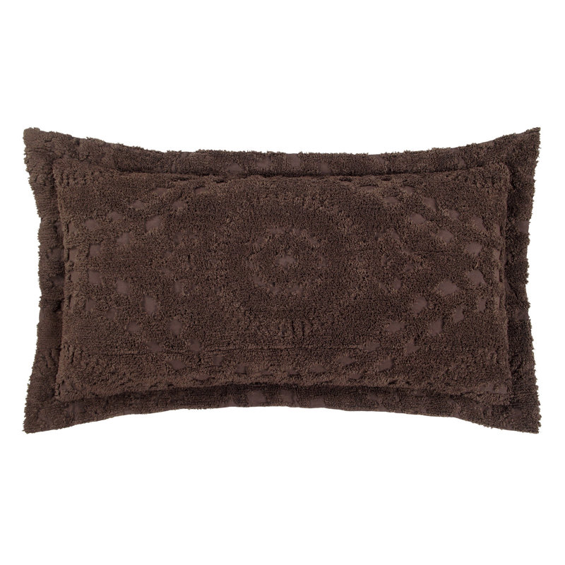 Taie décorative très grande taille en chenille touffetée 100% coton Rio, conception en médaillon, housse de coussin décorative douce et respirante, certifié OEKO-TEX, lavable à la machine, toutes saisons, 20 po x 36 po, chocolat