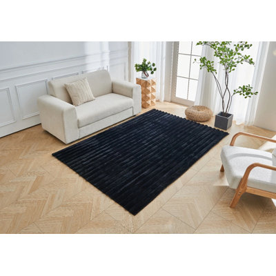 Soft Faux Fur Area Rug Washable Non-Slip Polyester Carpet for Living Room Bedroom Hallway Modern Plush Floor Rug