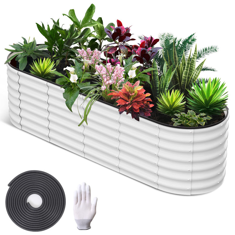 Lit de jardin surélevé 8 x 2 x 2 pi - Boîte à fleurs en métal galvanisé avec base ouverte pour légumes et fleurs, bordure en caoutchouc