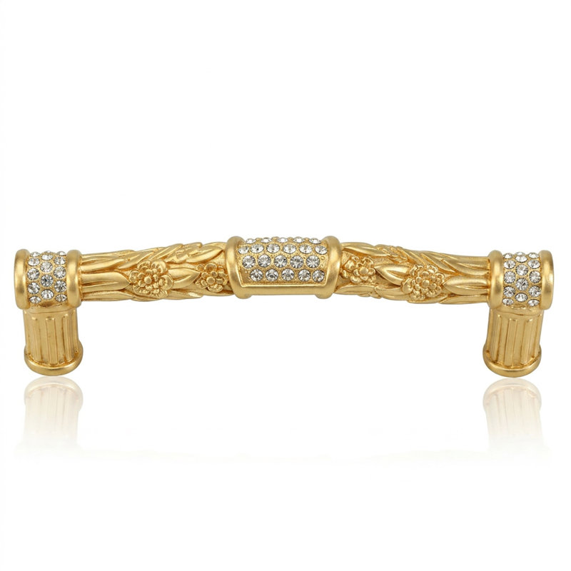 3-1/2” C TO C NANTUCKET PULL; CLEAR CRYSTAL BURNISH SILVER FINISH, Satin Gold