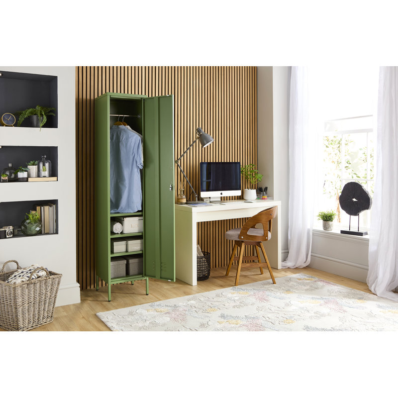 Farranshane Metal Locker Industrial Retro Tall Slim Storage Shoe Chest Rack, Olive Green