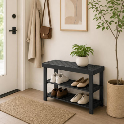 3-Tier Natural Bamboo Shoe Rack Bench with Storage front door entrance shoe rack