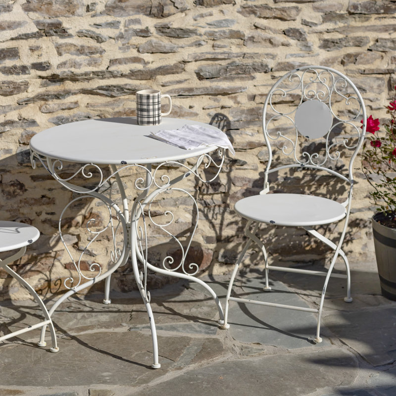 Ensemble bistro rond en métal vert antique "Le Chardenoux 1908", Blanc antique