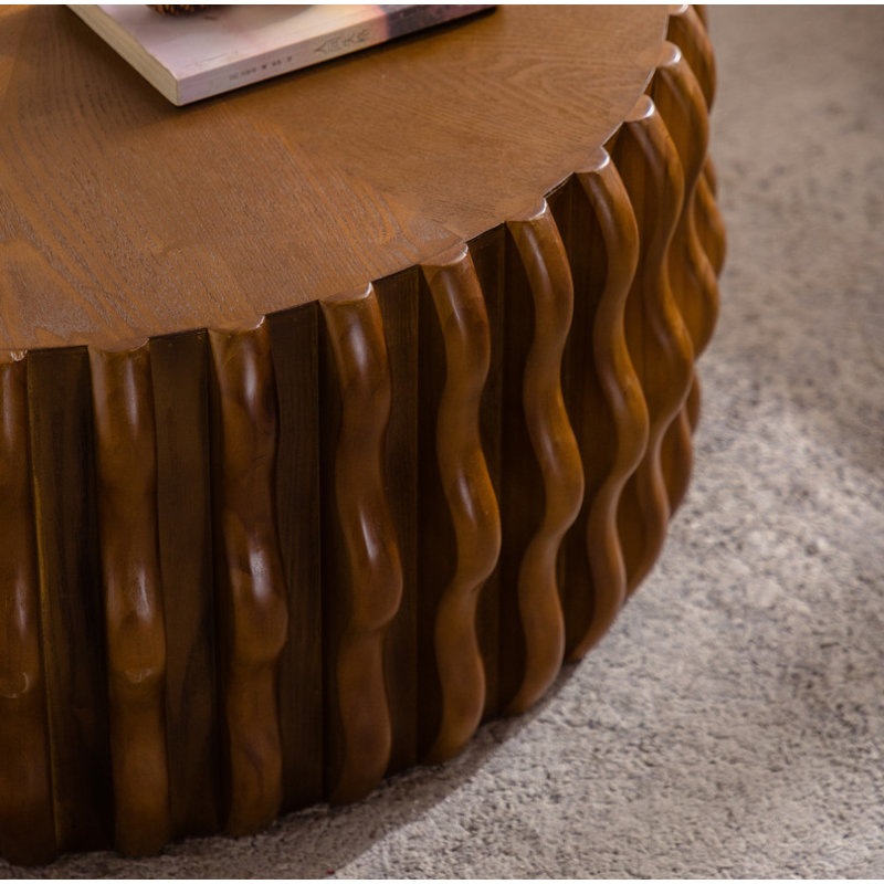 Table basse ronde cylindrique à cannelures, tables basses Mid Century, H 13 po x l 31,51 po x l 31,51 po