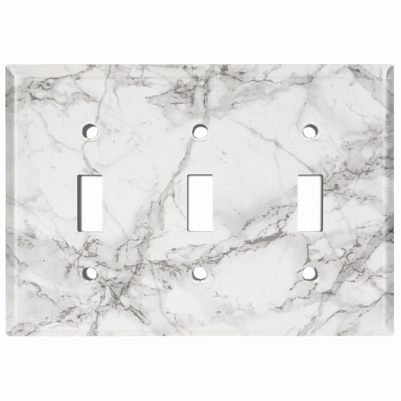 Patterned 3 - Gang Toggle Light Switch Standard Wall Plate, Light Gray/White