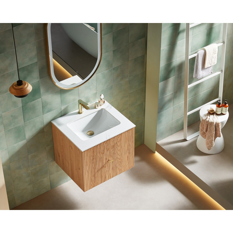 Ula 24" Natural Oak With White Countertop, White, Natural Oak
